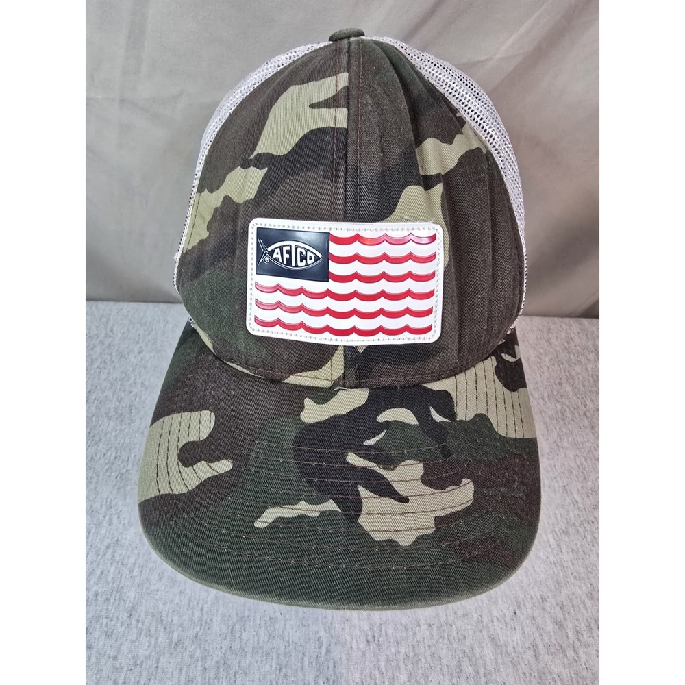 Aftco Mesh Snapback Trucker Hat Cap Camo White Patch Fishing Outdoors